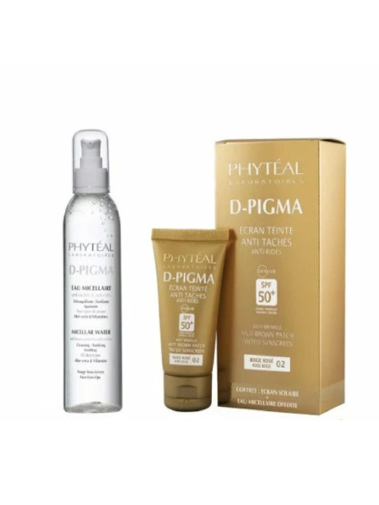 PHYTEAL dpigma ecran teinte beige rosé spf50+ 50ml + dpigma eau micellaire a l'aloe vera 150ml