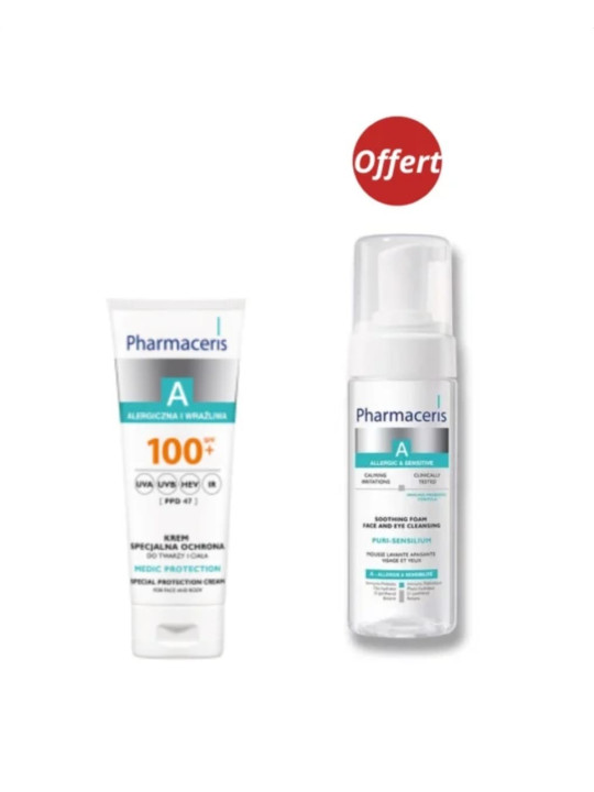 PHARMACERIS A MEDIC PROTECTION SPF 100 75ML ET MOUSSE APAISANTE A PURI SENSILIUM 150ML (OFFERTE)