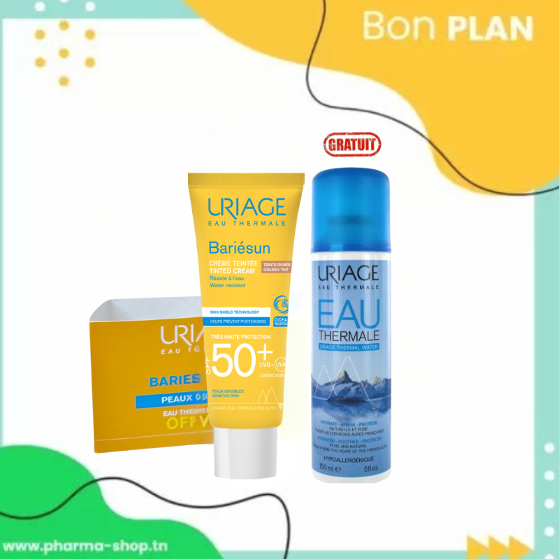 URIAGE BARIESUN CREME SOLAIRE TEINTEE DOREE SPF50+ 50ML+EAU THERMALE 50ML (OFFERT)