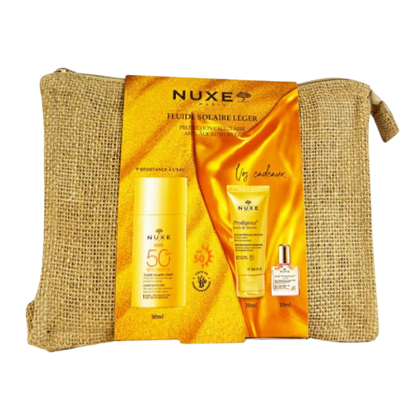 NUXE TROUSSE FLUIDE LEGER SPF50+ 50ML+PRODIGIEUX HUILE DE DOUCHE 30ML (OFFERT)+HUILE PRODIGIEUSE FLORALE 10ML (OFFERT)